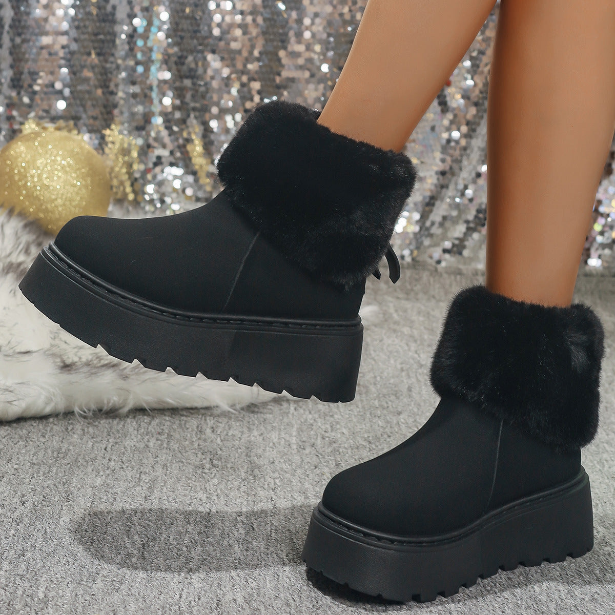 Fleece-Lined Thickened Warm Snow Boots for Women, 2025 Winter New Style, Thick-Soled Low-Cut Short Slip-On Plush Cotton Shoes