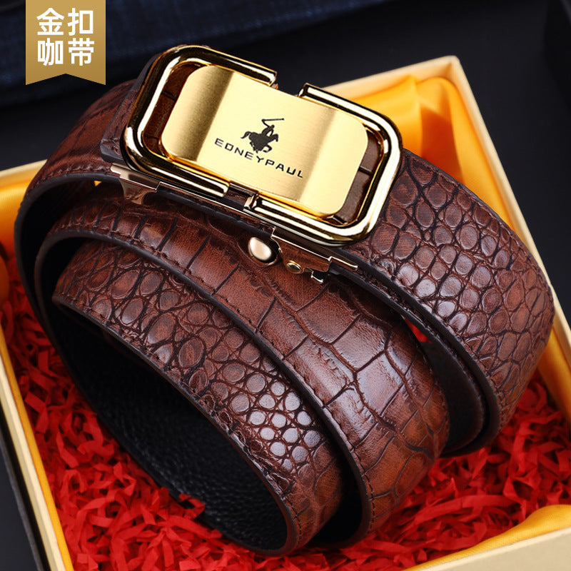 Men's Belt Genuine Leather Crocodile Pattern Inner Wear Automatic Buckle Fashionable All-match Belt Middle-aged and Young Casual Business Trendy Belt
