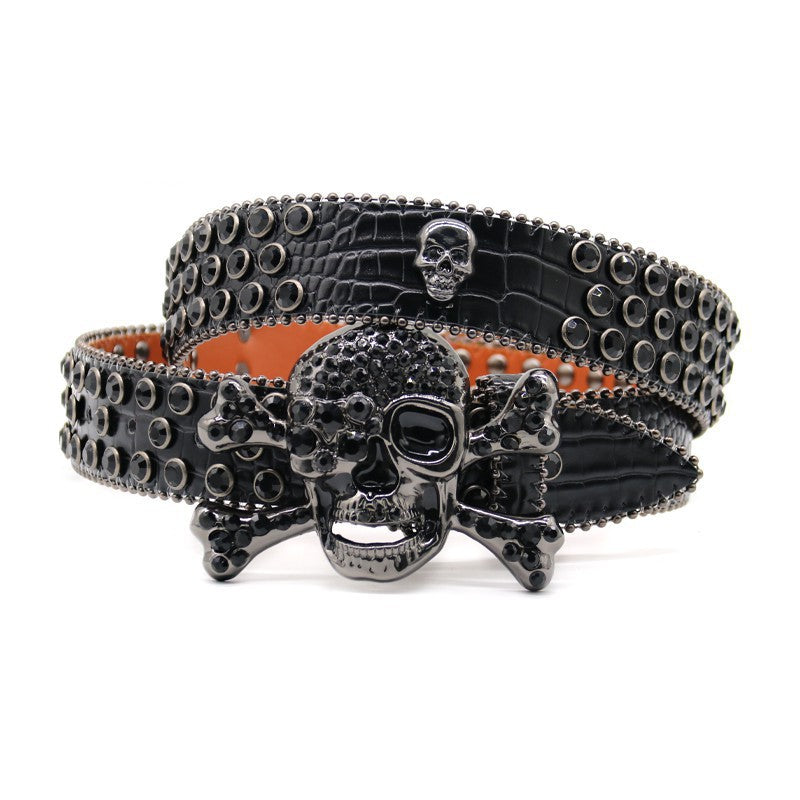 Belt Men's Rivet Accessories Ins Big Y2K Rhinestone Hip-Hop Sequin Skull Inlaid Punk New Belt Skull