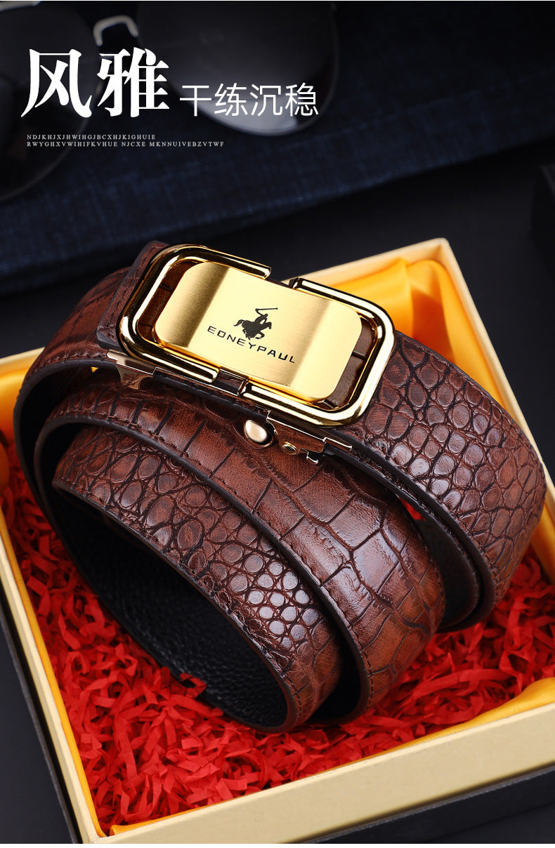 Men's Belt Genuine Leather Crocodile Pattern Inner Wear Automatic Buckle Fashionable All-match Belt Middle-aged and Young Casual Business Trendy Belt