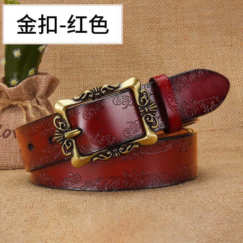 Cross-border European and American Women's Retro Belt Embossed Pattern Pin Buckle Belt Women's Ins Style All-match Simple Casual Pants Belt