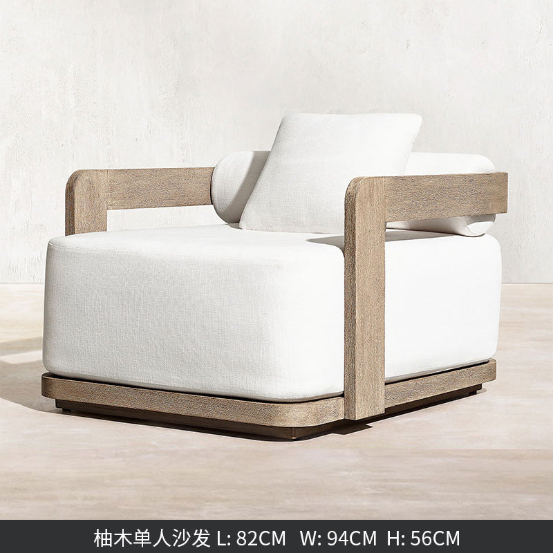 Modern Outdoor Furniture Set Waterproof  Foot Pedal with Teak Wooden Bench & Rattan Cast Sofa Garden Living Room Hotels Meuble
