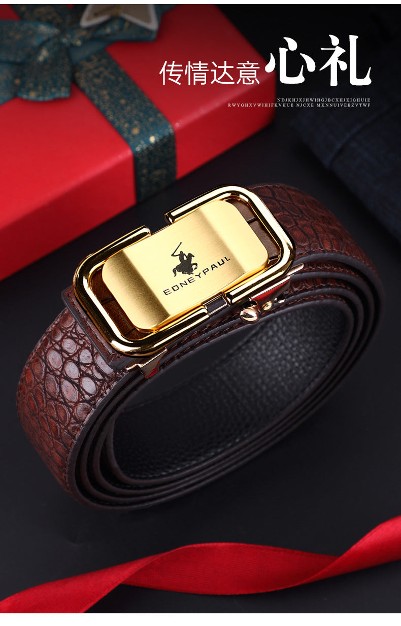 Men's Belt Genuine Leather Crocodile Pattern Inner Wear Automatic Buckle Fashionable All-match Belt Middle-aged and Young Casual Business Trendy Belt