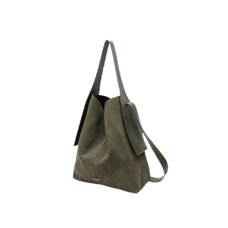 In-Stock Songshanxia Suede Ear-Hanging Tote Bag, Large Capacity Bucket Bag, Versatile for Commuting, Single Shoulder Crossbody Bag for Women