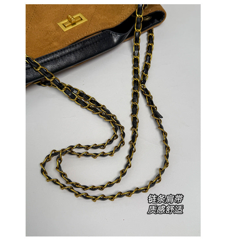 Niche Design Suede Tote Bag Korean Style Ins Lock Large Capacity Retro Fashion Versatile Satchel Crossbody Bag
