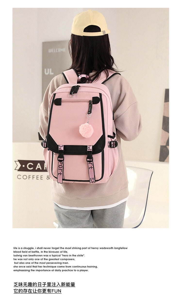 Backpack, Primary School, Middle School and High School Student School Bag, Fur Ball Bag, Multi-Color Selection, Large Capacity Simple Bag, Sports and Leisure Bag