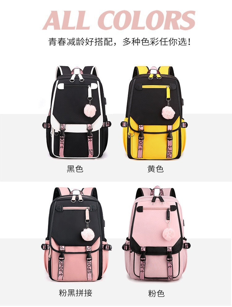 Backpack, Primary School, Middle School and High School Student School Bag, Fur Ball Bag, Multi-Color Selection, Large Capacity Simple Bag, Sports and Leisure Bag