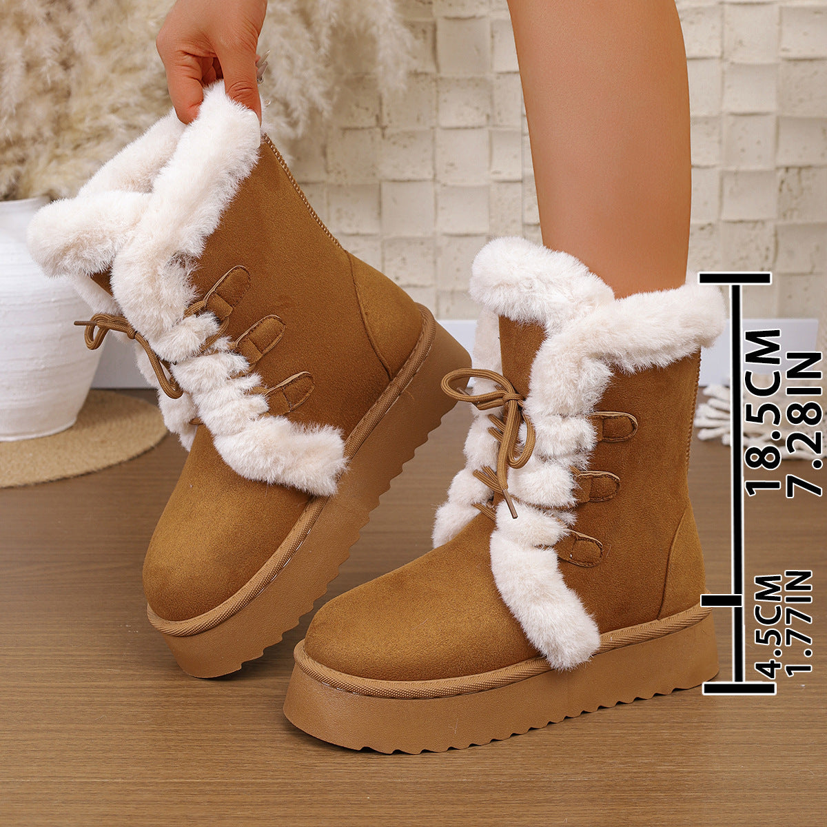 Women's Snow Boots 2025 Winter New Style Furry Women's Boots Thickeneded Snow Cotton Thick Sole Fleece-Lined Mid-Calf Large Size Cotton Boots