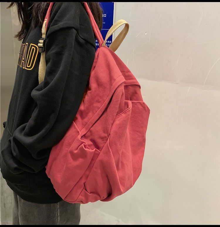 Durable Canvas Schoolbag Women's New Large-Capacity College Student Simple Junior High School Retro Backpack Backpack Travel Harajuku