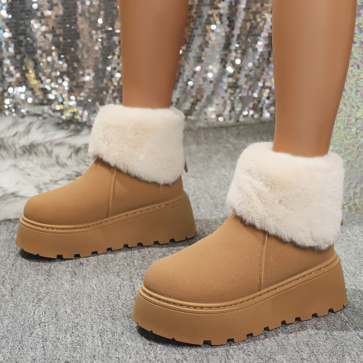 Fleece-Lined Thickened Warm Snow Boots for Women, 2025 Winter New Style, Thick-Soled Low-Cut Short Slip-On Plush Cotton Shoes