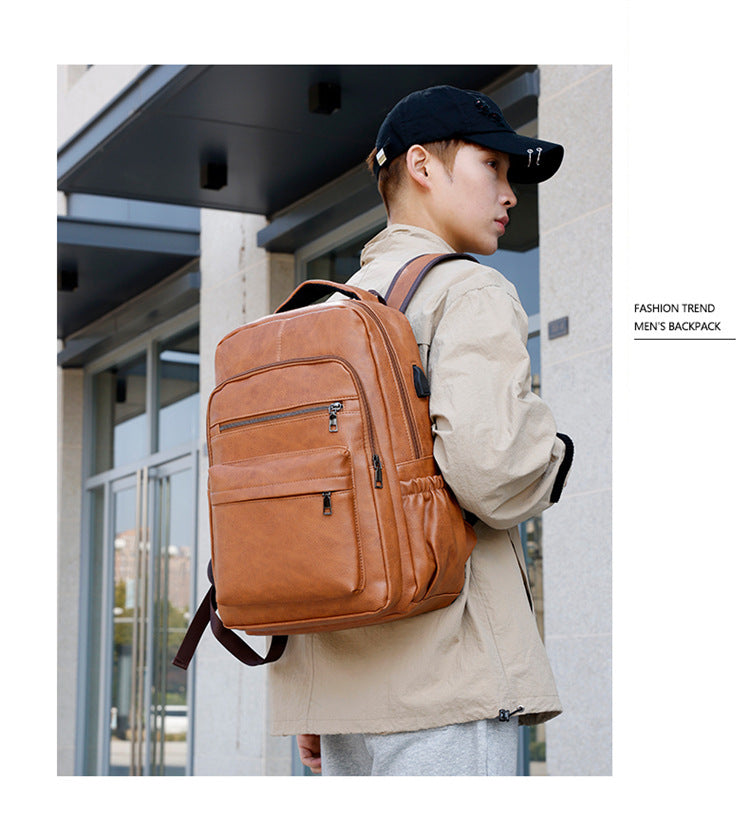Fashion Versatile Retro Men's Backpack Cross-Border New Pu Casual Backpack Large Capacity Multifunctional Travel Backpack