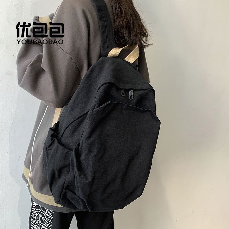 Durable Canvas Schoolbag Women's New Large-Capacity College Student Simple Junior High School Retro Backpack Backpack Travel Harajuku