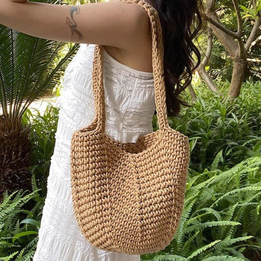 Wholesale Retro One-Shoulder Cotton Thread Woven Bag New Crochet Handbag Straw Bag Literary Holiday Beach Bag