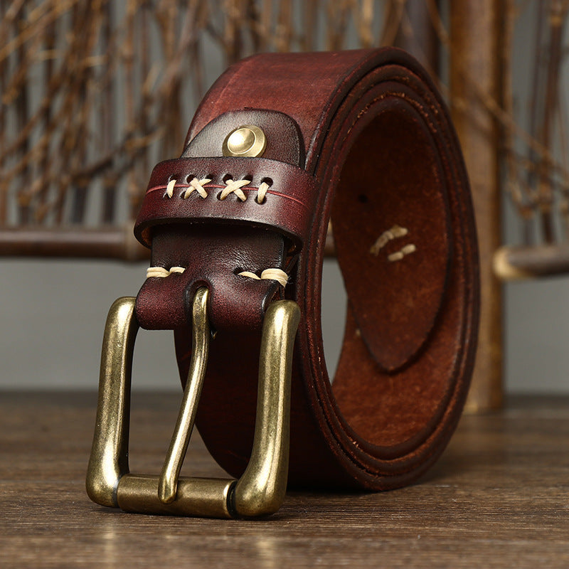 Washed Retro Old Trendyy Stylish Pull-Out First-Layer Cowhide Belt Men's Genuine Leather Pin Buckle Jeans Belt Men's Style