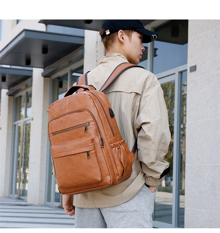 Fashion Versatile Retro Men's Backpack Cross-Border New Pu Casual Backpack Large Capacity Multifunctional Travel Backpack