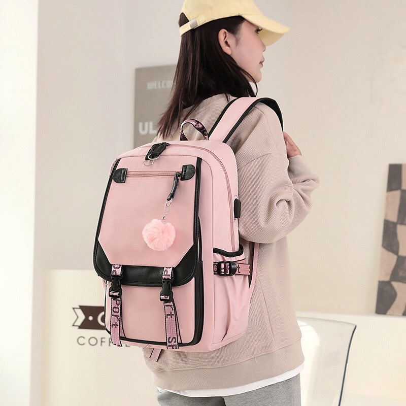 Backpack, Primary School, Middle School and High School Student School Bag, Fur Ball Bag, Multi-Color Selection, Large Capacity Simple Bag, Sports and Leisure Bag