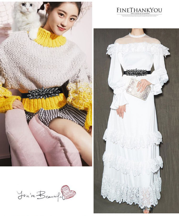 Women's Fashionable Flower Rhinestone Inlaid Wide Girdle Decorative Belt Women's Versatile Skirt Belt Accessories Elastic Waist