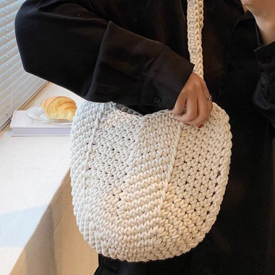 Wholesale Retro One-Shoulder Cotton Thread Woven Bag New Crochet Handbag Straw Bag Literary Holiday Beach Bag