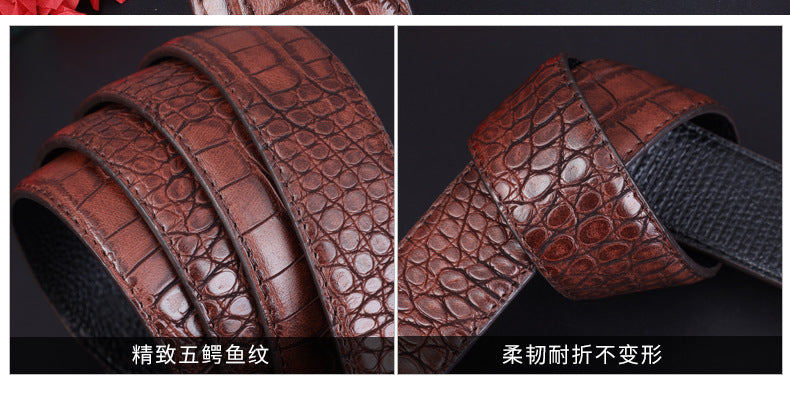 Men's Belt Genuine Leather Crocodile Pattern Inner Wear Automatic Buckle Fashionable All-match Belt Middle-aged and Young Casual Business Trendy Belt