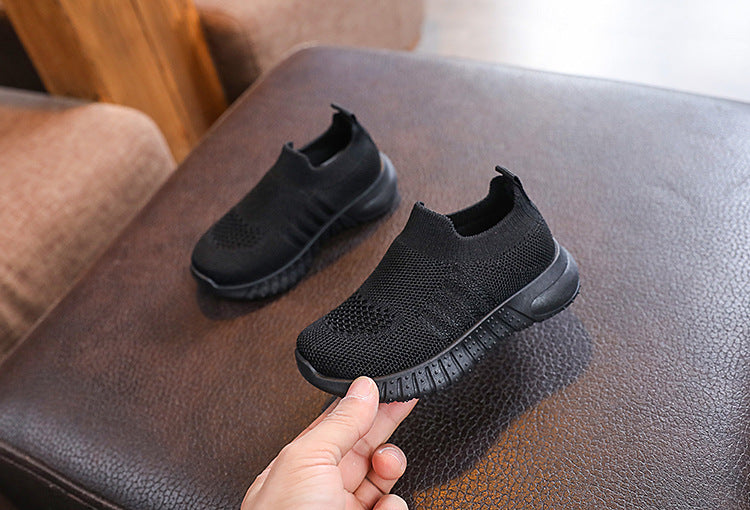 Kids Spring and Autumn Striped Knitted Sneakers Tennis Casual Shoes Children Breathable Girls Boys Slip-on Running Sports Shoes