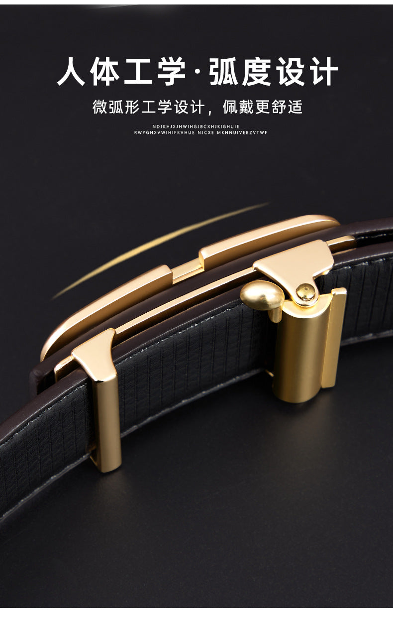 Men's Belt Genuine Leather Crocodile Pattern Inner Wear Automatic Buckle Fashionable All-match Belt Middle-aged and Young Casual Business Trendy Belt