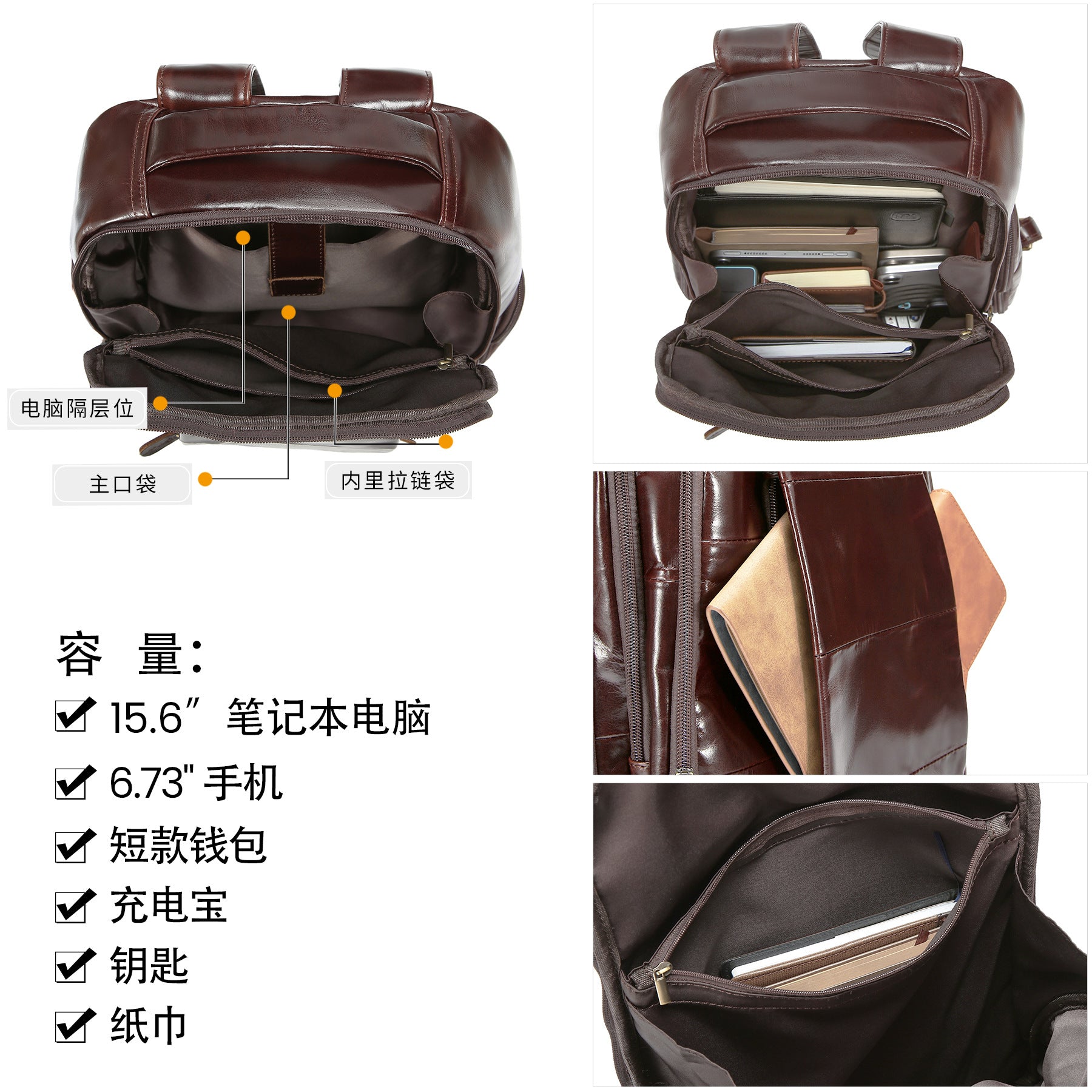 2025 New Oil Wax Leather Backpack European Style Business Backpack Commuting Casual Men's Bag Cross-Border Hot Selling Men's Bag