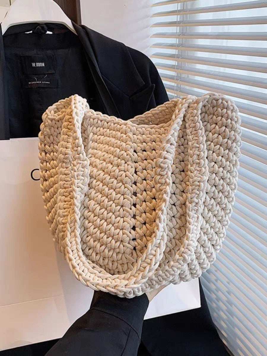 Wholesale Retro One-Shoulder Cotton Thread Woven Bag New Crochet Handbag Straw Bag Literary Holiday Beach Bag