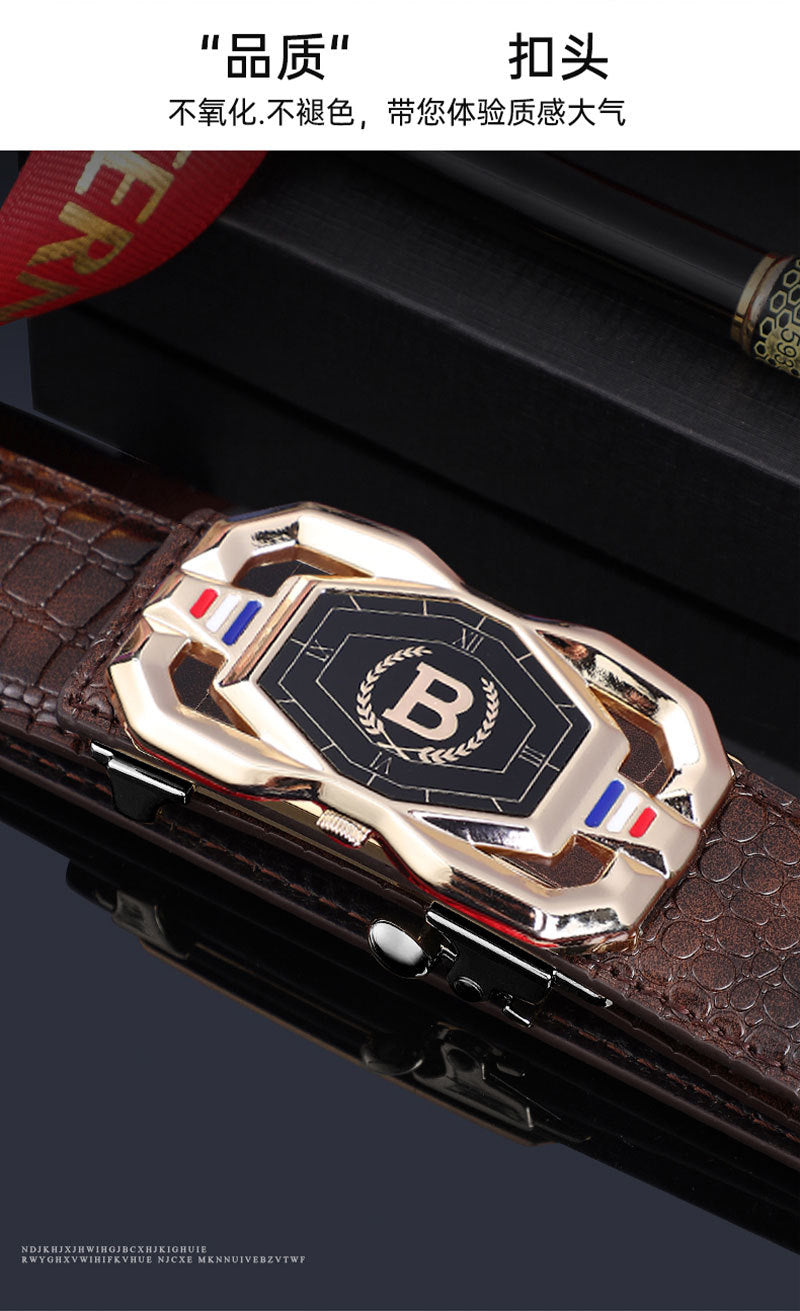 TikTok Explosive Men's Crocodile Pattern Belt High-end Atmospheric Leather Automatic Buckle Middle-aged Leisure Business Belt Trendy