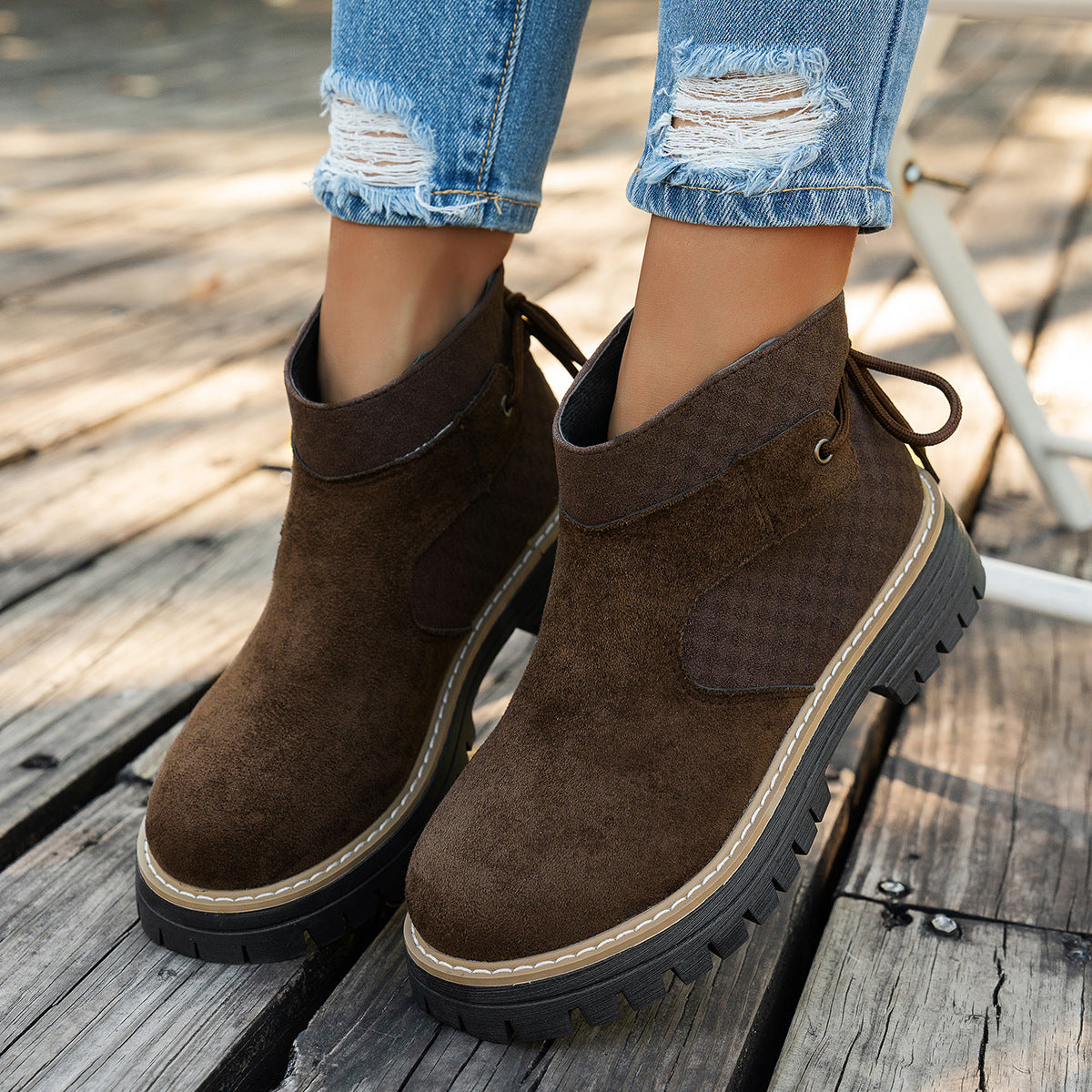 Amazon European and American Cross-Border Large Size 36 to 43 Autumn and Winter Beautiful Versatile Thick Heel Suede Side Zipper Fashion Boots Wholesale