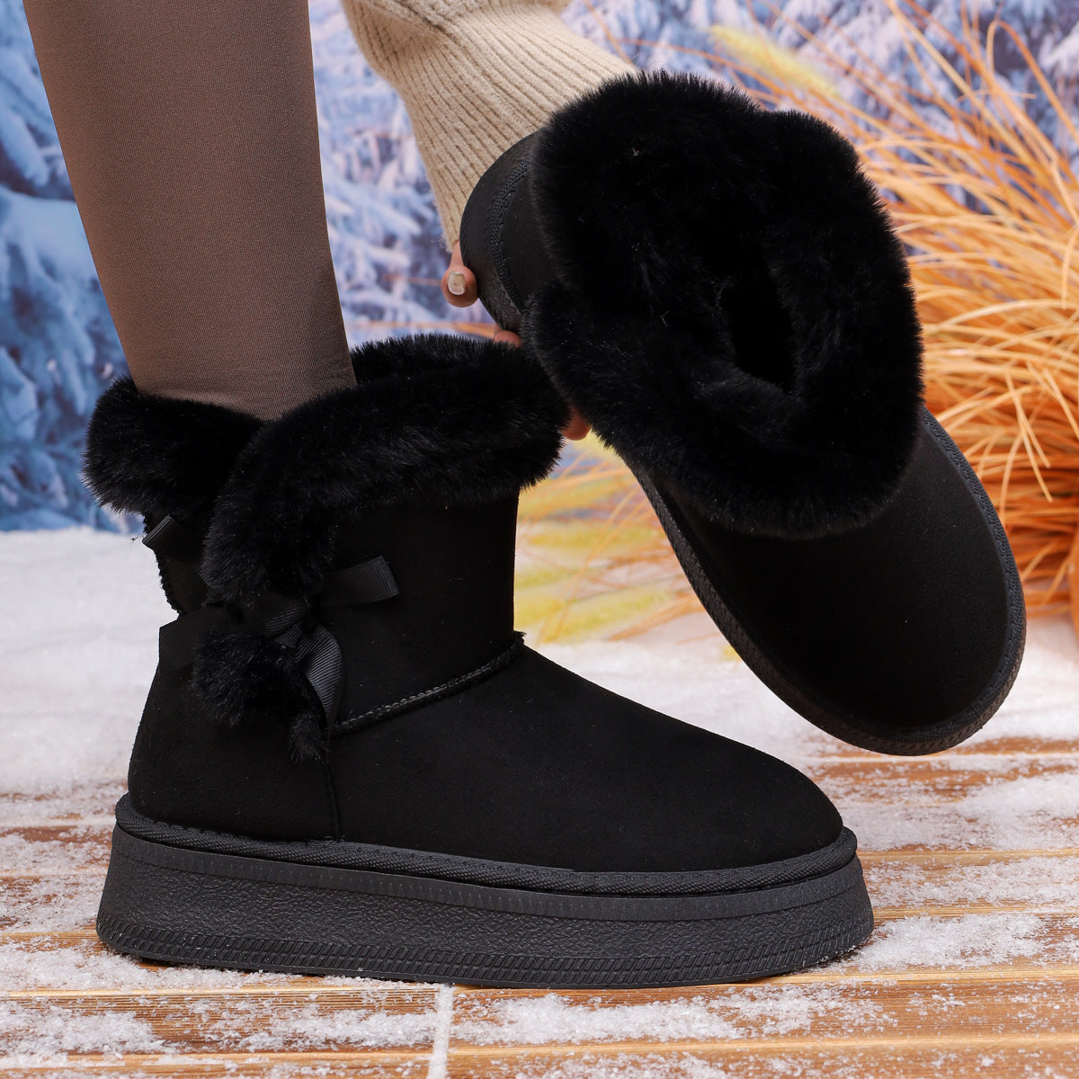 Fleece-Lined Thick Snow Boots Slip-On 2025 Winter New Thick-Soled Plush Warm Large-Size Cotton Shoes Wholesale