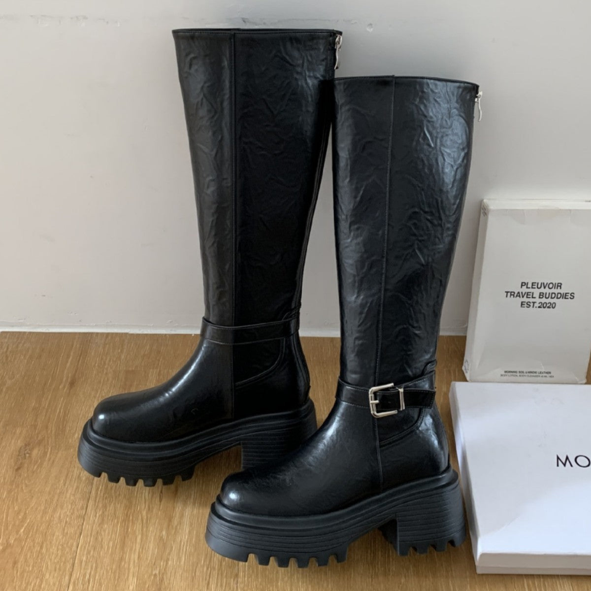 Maillard Thick-Soled Long Boots for Women 2025 Autumn and Winter New Style Small Inner Heightening Over-The-Knee Knight Boots
