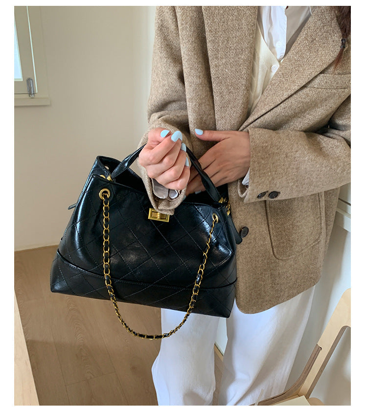 Niche Design Suede Tote Bag Korean Style Ins Lock Large Capacity Retro Fashion Versatile Satchel Crossbody Bag