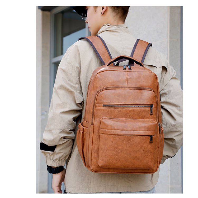 Fashion Versatile Retro Men's Backpack Cross-Border New Pu Casual Backpack Large Capacity Multifunctional Travel Backpack