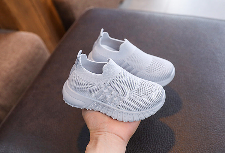 Kids Spring and Autumn Striped Knitted Sneakers Tennis Casual Shoes Children Breathable Girls Boys Slip-on Running Sports Shoes