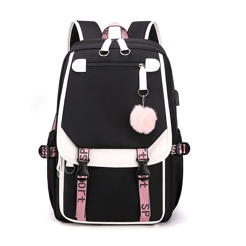 Backpack, Primary School, Middle School and High School Student School Bag, Fur Ball Bag, Multi-Color Selection, Large Capacity Simple Bag, Sports and Leisure Bag