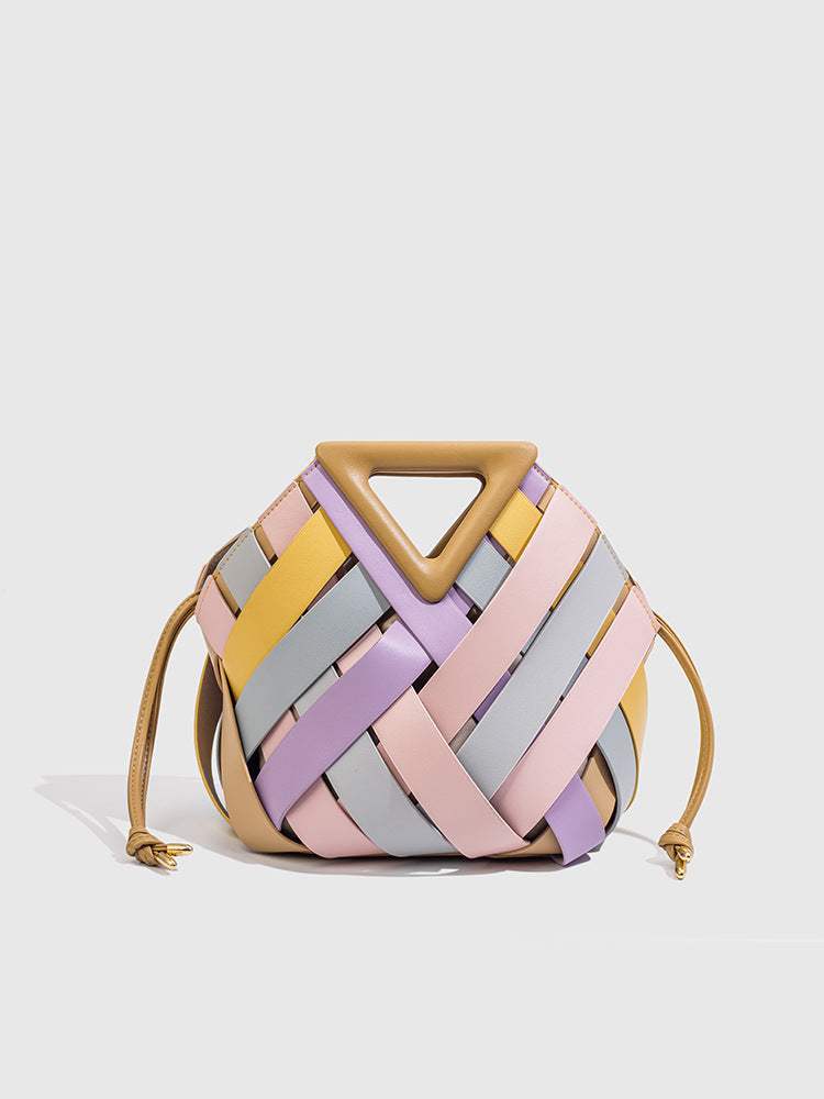 B New Style Basket Bag Triangular Crossbody Magnetic Buckle Woven Hollow Women's Handbag Tote Bag Single Shoulder Crossbody Bucket Bag