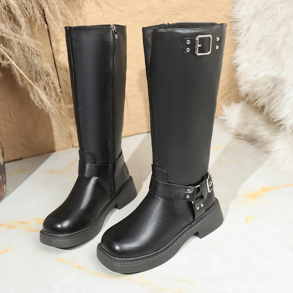 New British Autumn and Winter Chimney Women's Boots Thick High-Heeled Knight Boots Amazon Foreign Trade Style Temperament Commuting