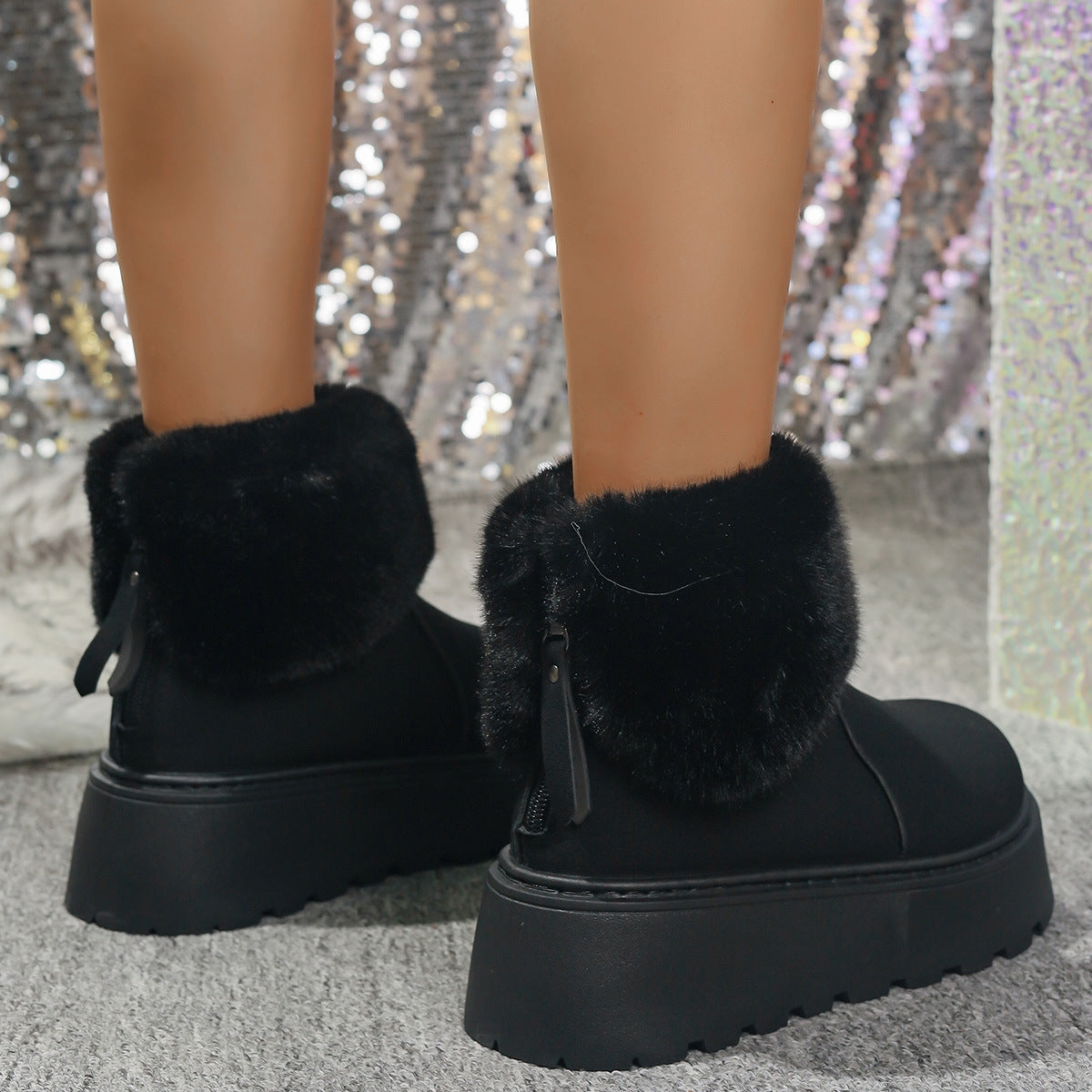 Fleece-Lined Thickened Warm Snow Boots for Women, 2025 Winter New Style, Thick-Soled Low-Cut Short Slip-On Plush Cotton Shoes