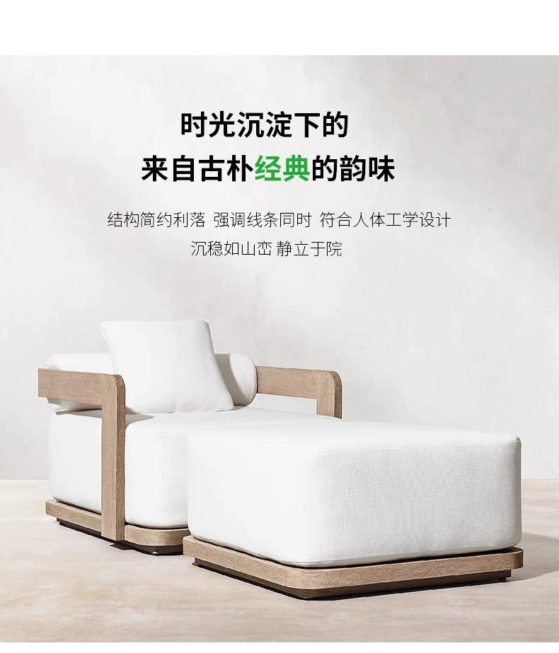 Modern Outdoor Furniture Set Waterproof  Foot Pedal with Teak Wooden Bench & Rattan Cast Sofa Garden Living Room Hotels Meuble