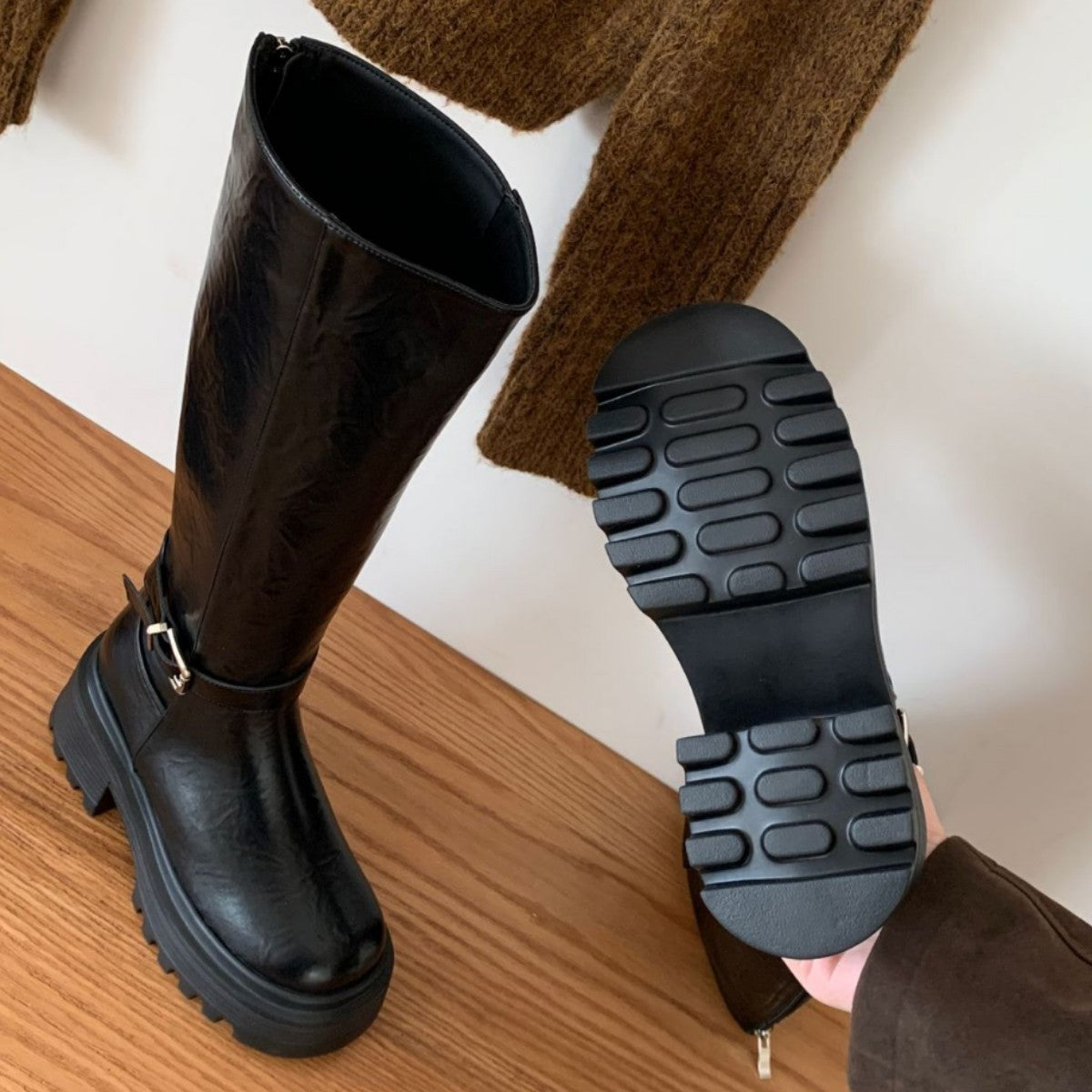 Maillard Thick-Soled Long Boots for Women 2025 Autumn and Winter New Style Small Inner Heightening Over-The-Knee Knight Boots