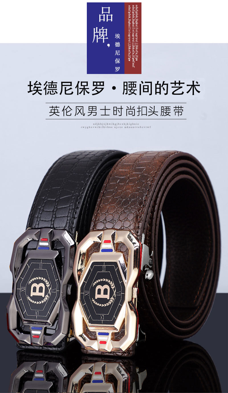 TikTok Explosive Men's Crocodile Pattern Belt High-end Atmospheric Leather Automatic Buckle Middle-aged Leisure Business Belt Trendy