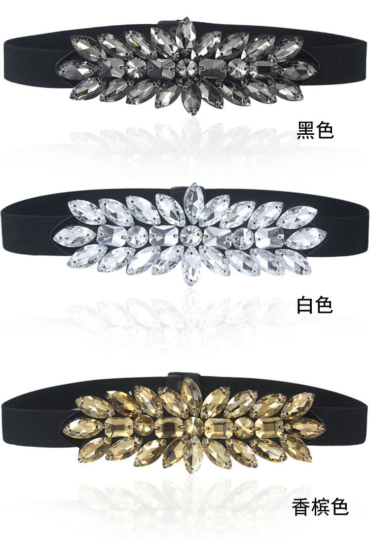 Women's Fashionable Flower Rhinestone Inlaid Wide Girdle Decorative Belt Women's Versatile Skirt Belt Accessories Elastic Waist