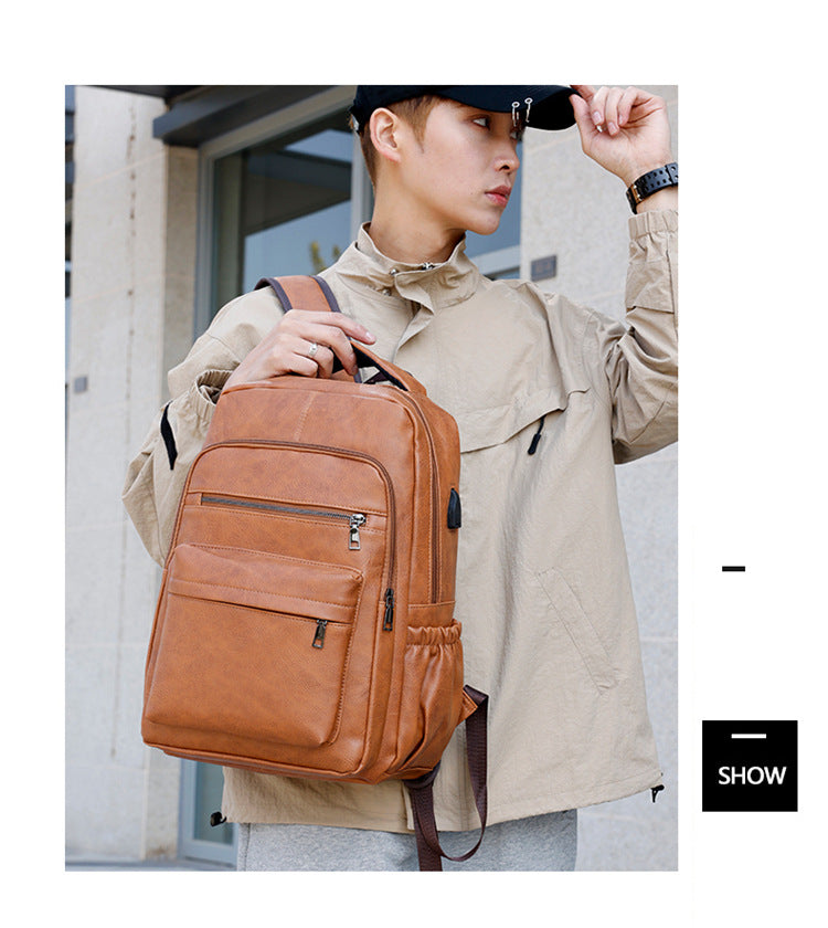 Fashion Versatile Retro Men's Backpack Cross-Border New Pu Casual Backpack Large Capacity Multifunctional Travel Backpack