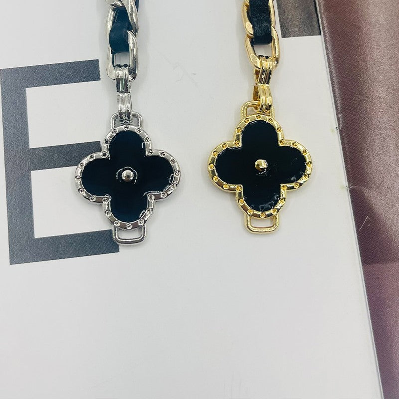 Fragrant Style Waist Chain Accessories Women's Summer Metal Four-leaf Clover Two-sided Available Splicing Chain All-match Thin Chain Belt Pants Chain