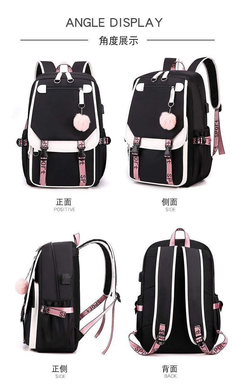 Backpack, Primary School, Middle School and High School Student School Bag, Fur Ball Bag, Multi-Color Selection, Large Capacity Simple Bag, Sports and Leisure Bag