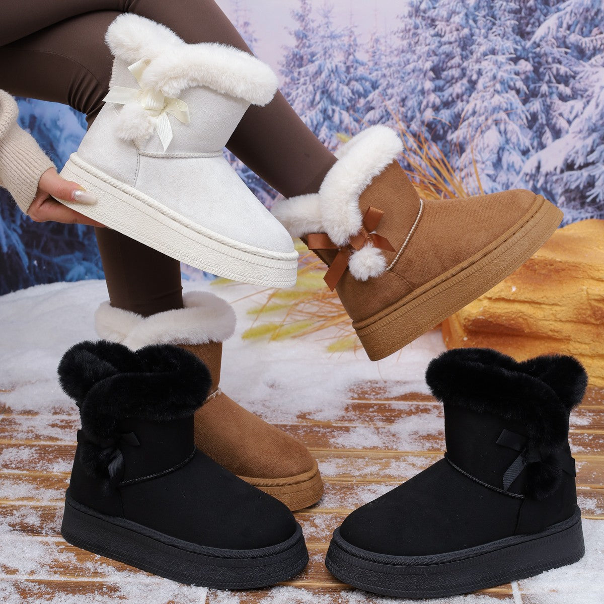 Fleece-Lined Thick Snow Boots Slip-On 2025 Winter New Thick-Soled Plush Warm Large-Size Cotton Shoes Wholesale