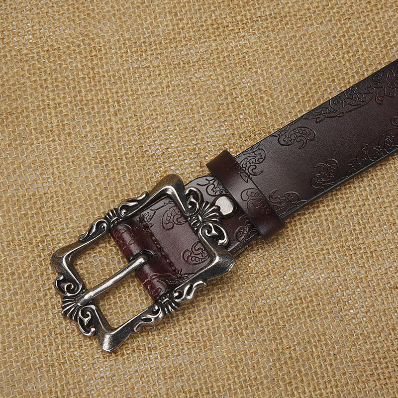 Cross-border European and American Women's Retro Belt Embossed Pattern Pin Buckle Belt Women's Ins Style All-match Simple Casual Pants Belt
