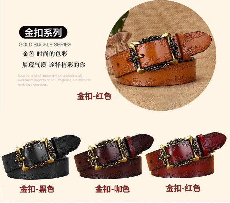 Cross-border European and American Women's Retro Belt Embossed Pattern Pin Buckle Belt Women's Ins Style All-match Simple Casual Pants Belt