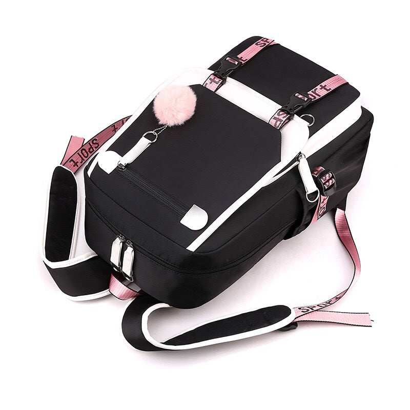 Backpack, Primary School, Middle School and High School Student School Bag, Fur Ball Bag, Multi-Color Selection, Large Capacity Simple Bag, Sports and Leisure Bag