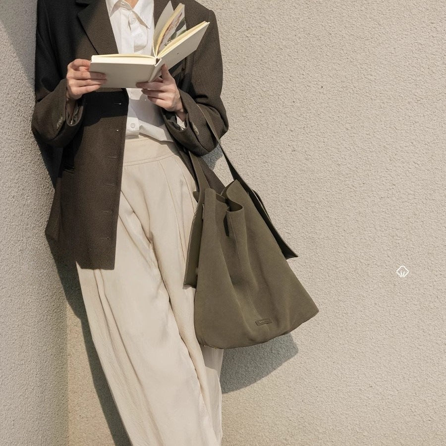 In-Stock Songshanxia Suede Ear-Hanging Tote Bag, Large Capacity Bucket Bag, Versatile for Commuting, Single Shoulder Crossbody Bag for Women